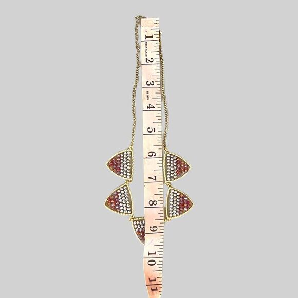 Nwot Rhinestone/Beaded Geometric Triangle Goldtone Statement Necklace - Picture 2 of 6